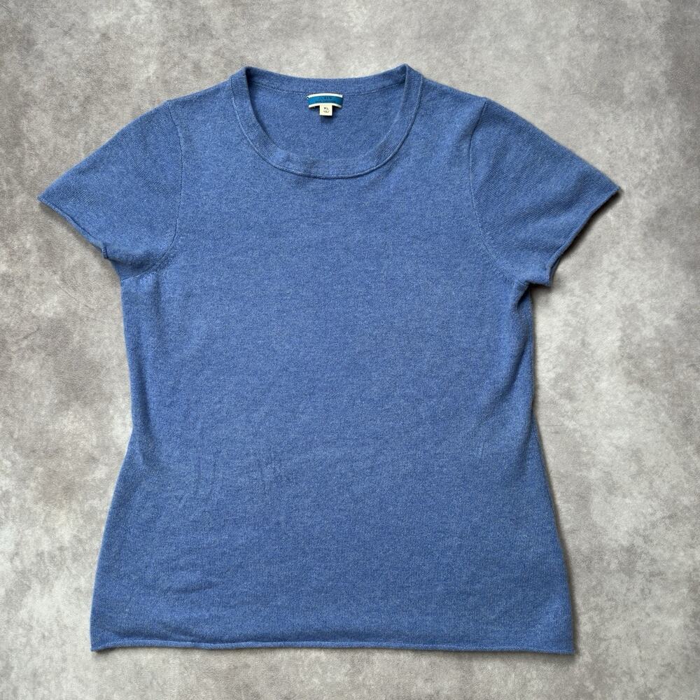 J.Crew 100% Cashmere Short Sleeve Sweater Tee Rolled Hem Heather Blue Women’s XL